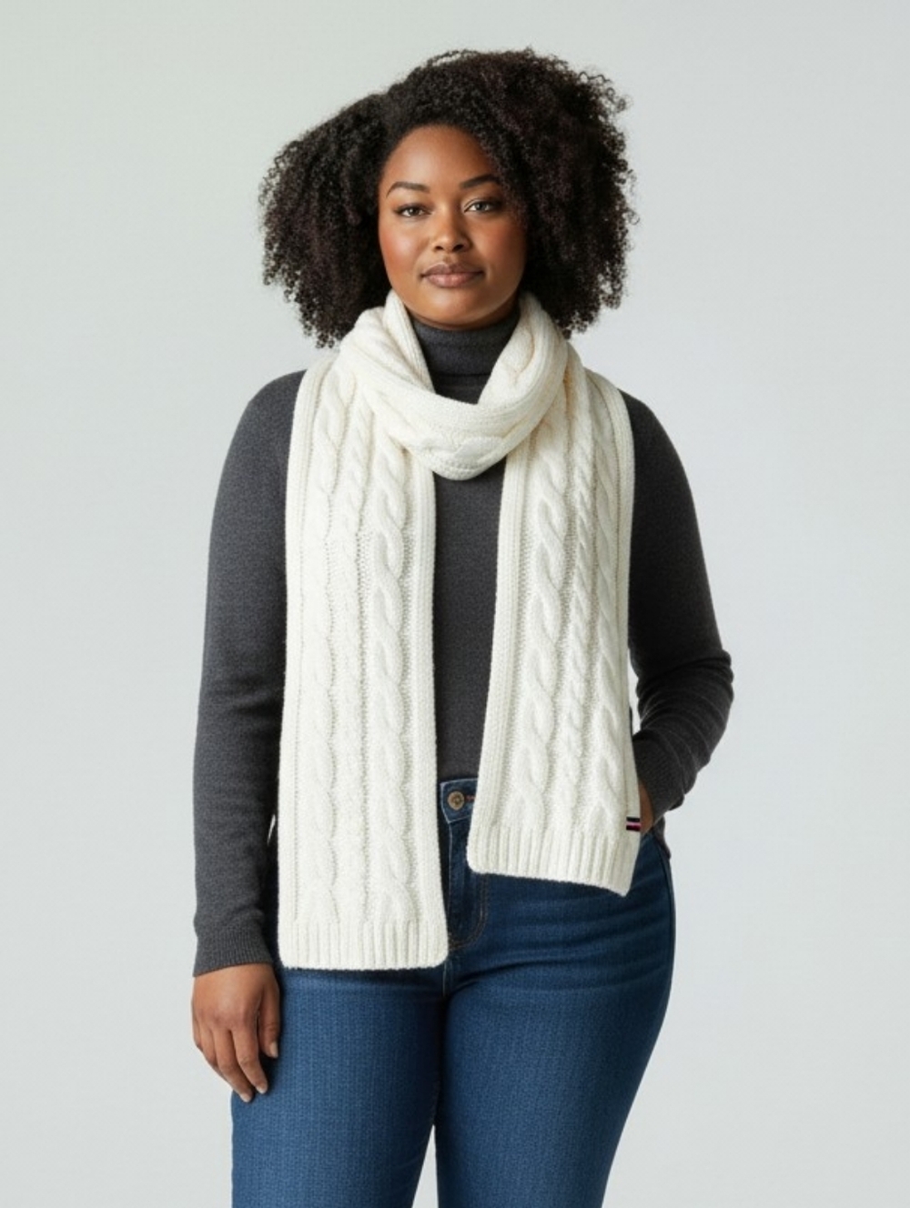 Tommy Hilfiger White Cable Knit Scarf